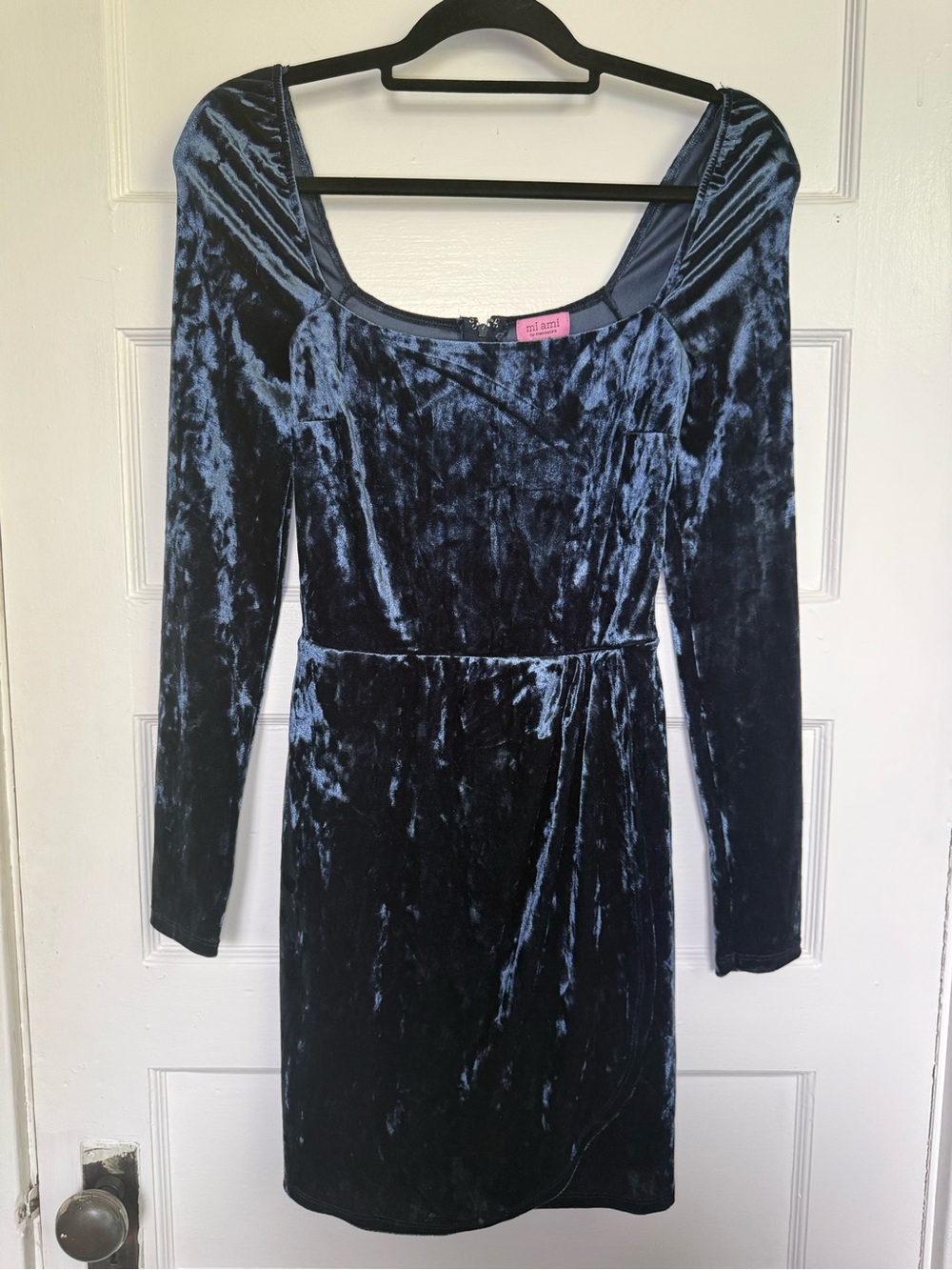 Francesca's Collections Crushed Velvet Long-Sleeve Mini Dress - Navy Blue Goth S
